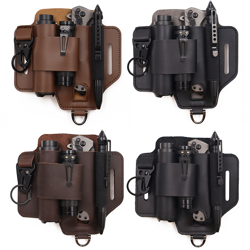 Leatherwork Knives - ซองใส่เครื่องมือยุทธวิธี EDC สำหรับเอาตัวรอดในป่า กระเป๋าคาดเอวสำหรับเก็บของใช้กลางแจ้ง ซองใส่ไฟฉาย ซองใส่มีด