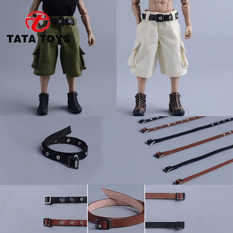 Leatherwork Products - 1/12 สเกล ชุดทำงานลำลองสำหรับผู้ชาย กางเกงทำงานขาสั้น เข็มขัดหนัง เหมาะสำหรับตุ๊กตาโมเดลแอ็คชั่นฟิกเกอร์ขนาด