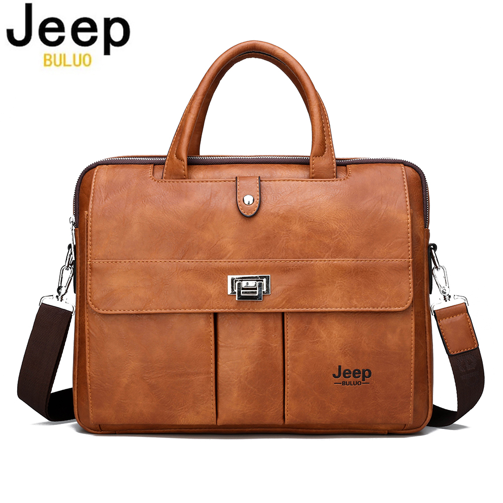 Leather Work Laptop Bag - กระเป๋าเอกสารหนังสำหรับผู้ชาย Jeep Buluo ขนาด 14 นิ้ว