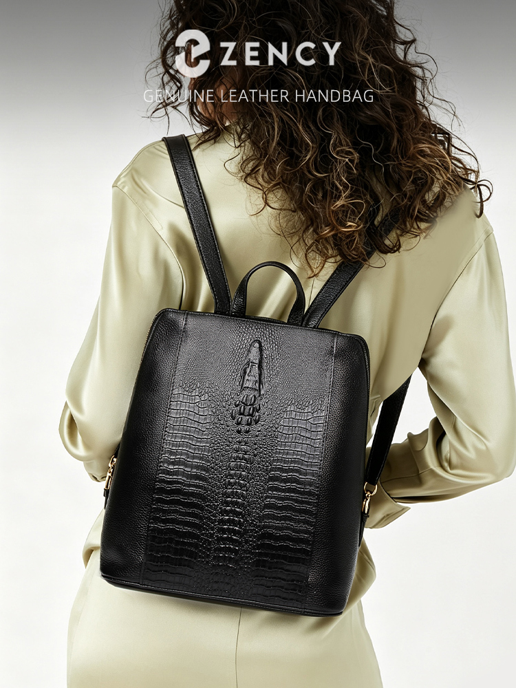 Leather Work Laptop Bag - กระเป๋าเป้สะพายหลังหนังจระเข้สำหรับผู้หญิง Zency ของแท้ 100% กระเป๋าเดินทาง ทำงาน