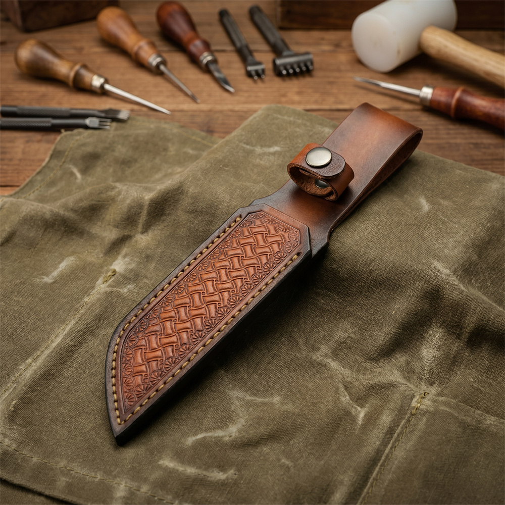 ปลอกมีดหนังแท้สีน้ำตาล ปั๊มลาย - Leatherwork Knives บทวิจารณ์และราคา
