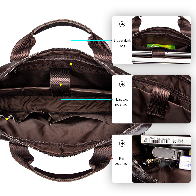 กระเป๋าเอกสารหนังแท้ 100% สำหร - Leather Work Laptop Bag บทวิจารณ์และราคา